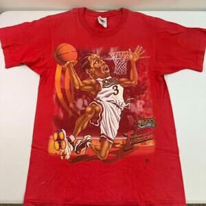 Vintage Allen Iverson Caricature 76ers Shirt Mens Medium Red 1990s Sixers Tee